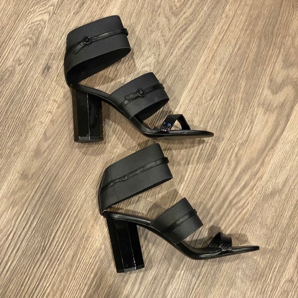 NWOB Donald Pliner Edie Office Siren Open Toe Black Italian Leather Heels 8.5 - Picture 5 of 16